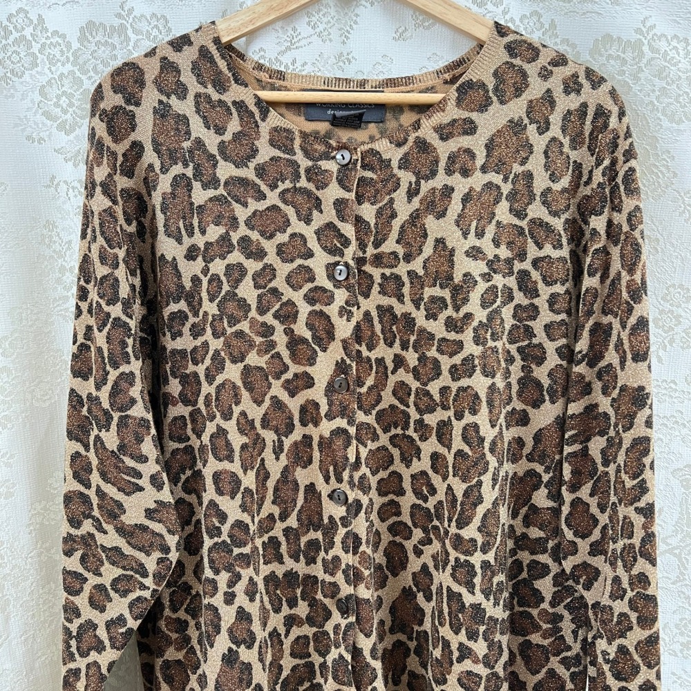 Working Classics Cardigan Glamcore Chic Leopard Metallic Button Up Knit 22/24